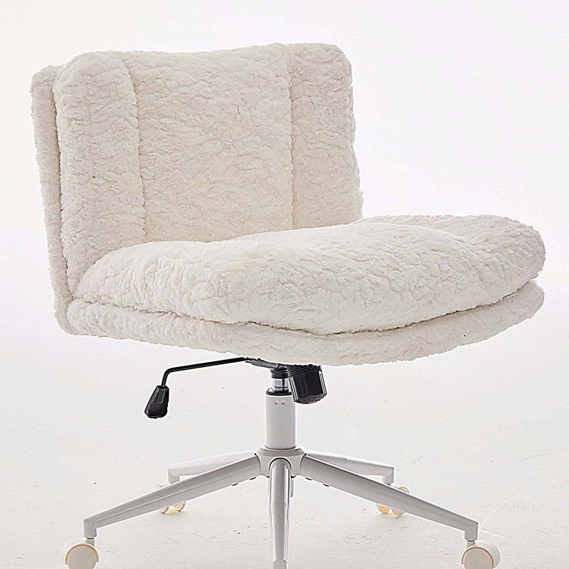 Artificial rabbit hair Home Office Chair with Metal Base, Adjustable Desk Chair Swivel Office Chair,Vanity Chair, Cream