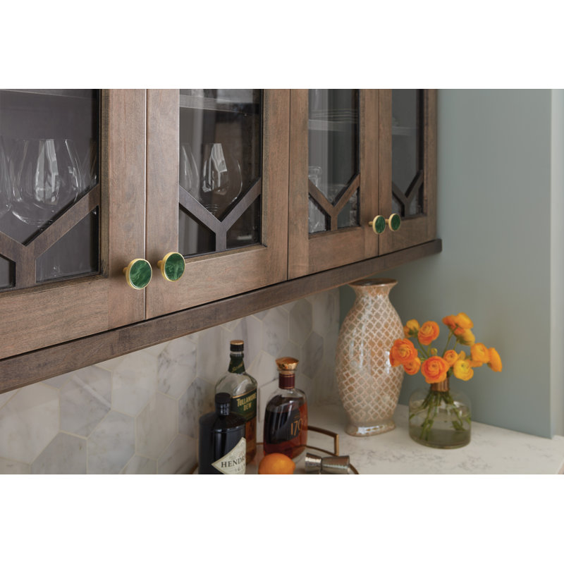 Gold and Emerald Green Round Cabinet Knob Set with Mounting Hardware