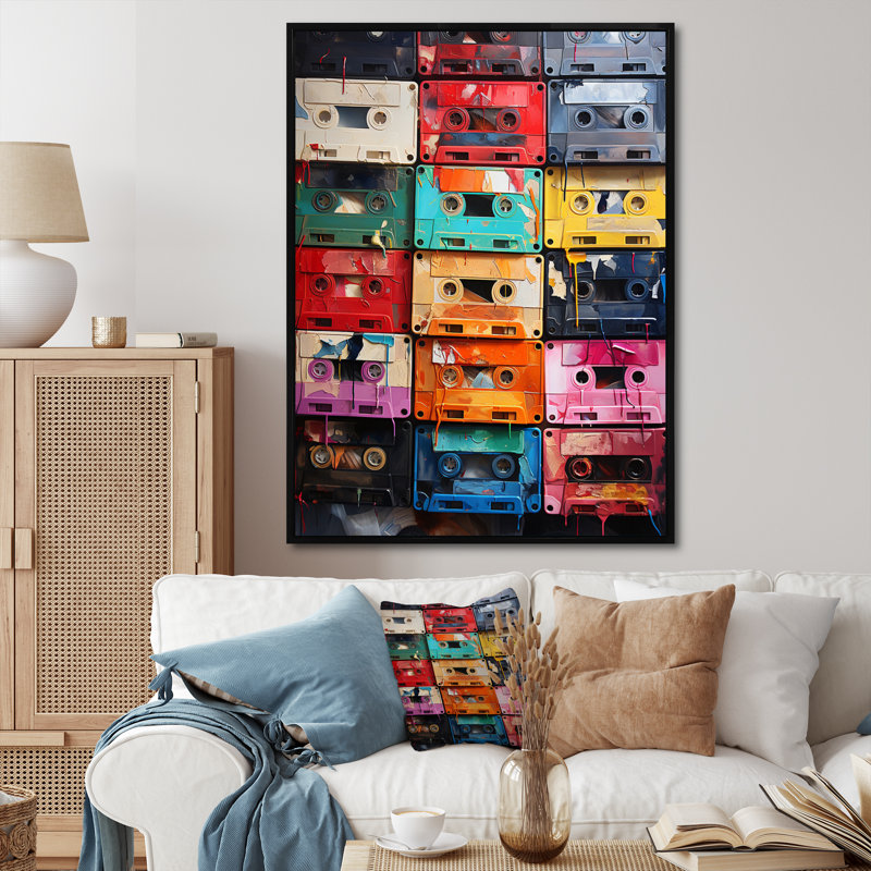 Varenna Cassette Tapes Unwound Secrets II, reproduction d'art sur toile, H 44 po x l 34 po x P 1,5 po, Cadre flottant noir