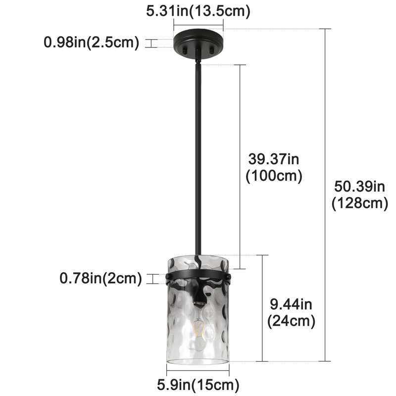 Levona 1-Light Kitchen Island Pendant, Hand-Blown Gradient Grey Water Glass, Height Adjustable, Gradient Gray, Matte Black