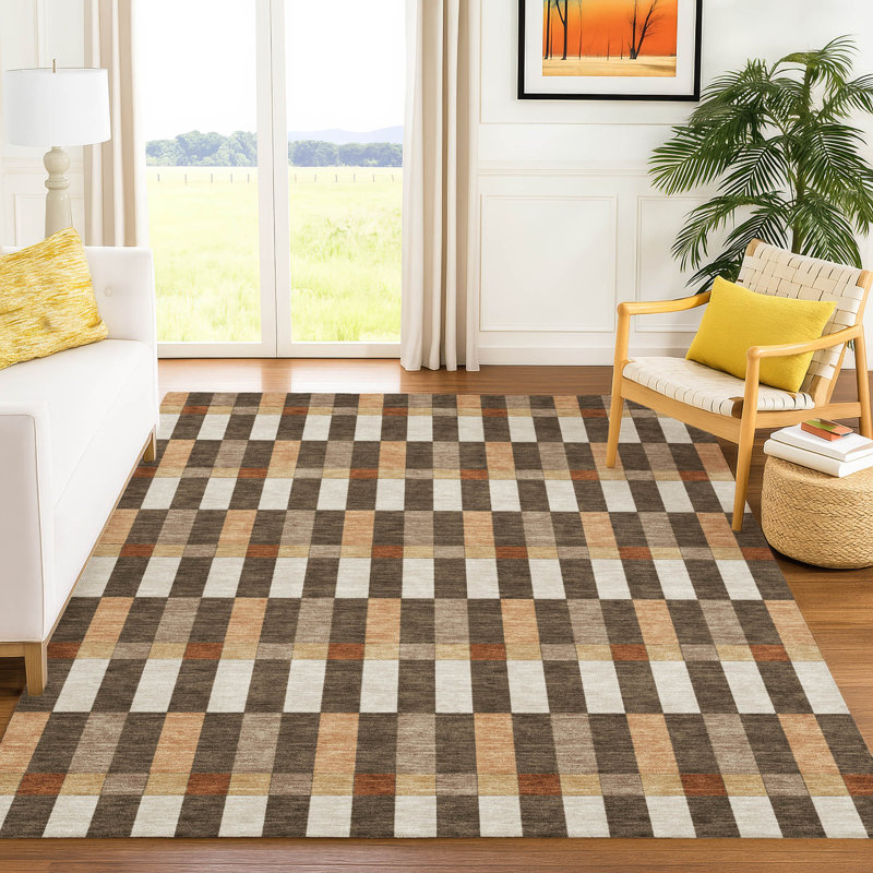 Tapis géométrique intérieur / extérieur lavable à la machine Chantille ACN2548, Chocolat, 2 pi 6 po x 3 pi 10 po