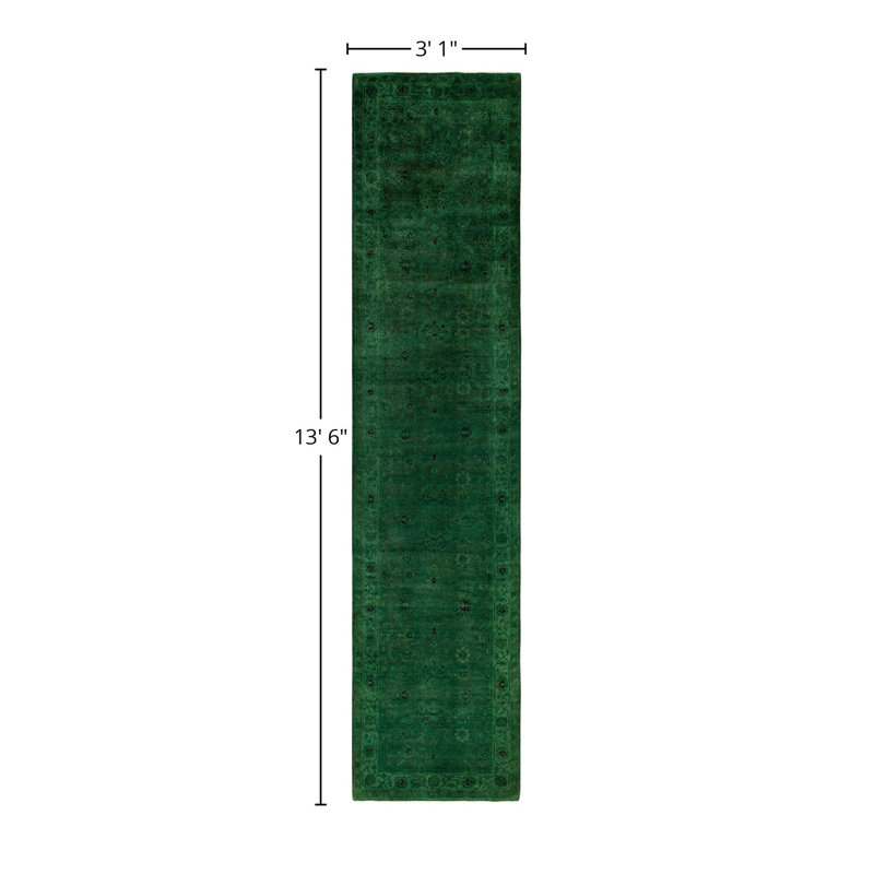 Overdyed One-of-a-Kind 3' 1" x 13' 6" Hand Knotted Area Rug