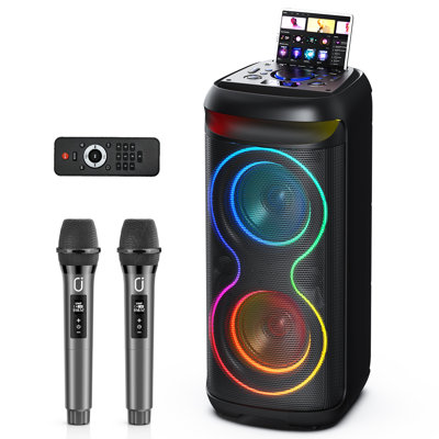 Jyx Xmas Party Karaoke Machine Bluetooth Speaker 3D Bass Sound With 2 Pieces Microphones & 1 Piece Remote Control Cool Dynamic Lights & Support Tws Fu