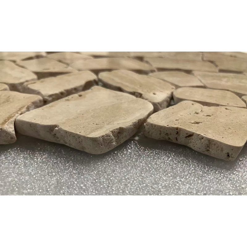 Random Sized Travertine Mosaic Tile in Tan/Beige