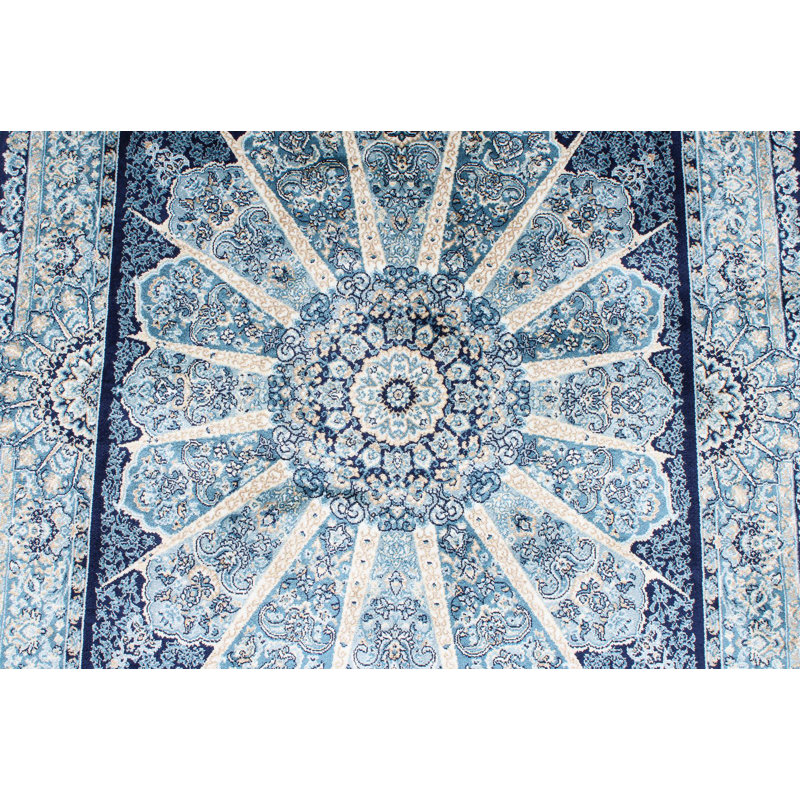 Tapis turc bleu marine et ivoire 3x5