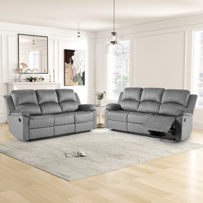 81.9'' Wide Modern Comfortable Microfiber Manual Recliner Sofa with Super Soft Backrest (Set of 2)