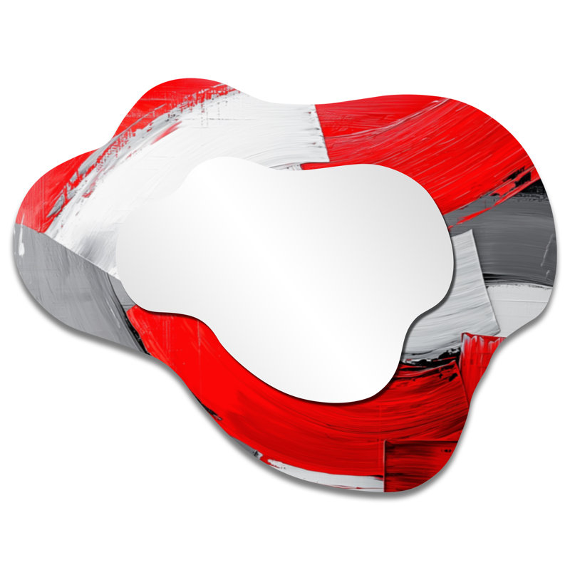 Grand miroir décoratif minimaliste irrégulier - énergie cinétique rouge et grise, impression métallique, 27 po x 35 po