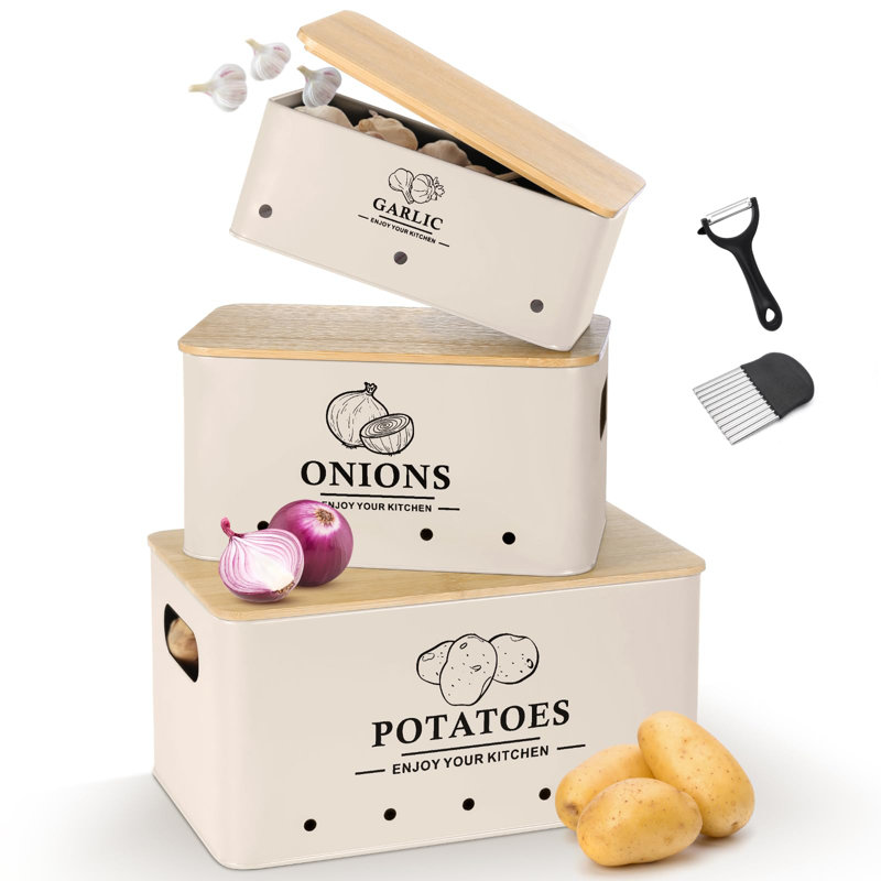 Ensemble de 3 bacs de rangement pour légumes Kitchen, Beige