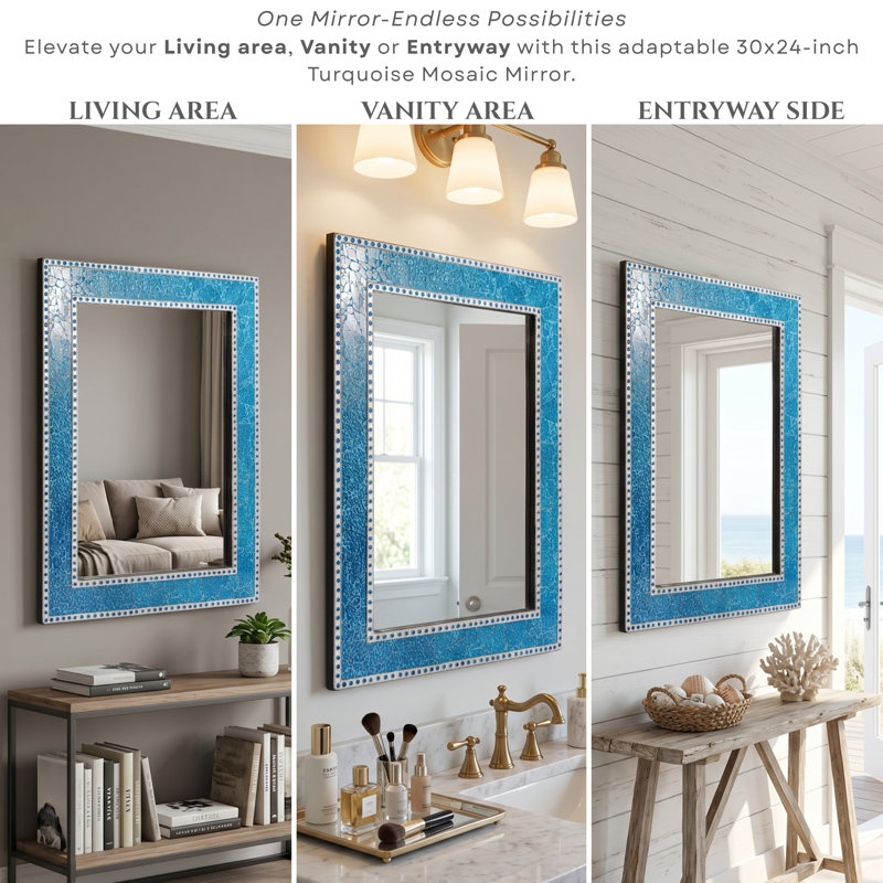 Cima Manufactured Wood, Glass Wall Mirror, Turquoise