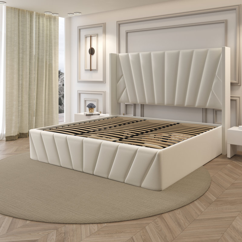 Eva Modern Soft Padded Upholstered Lift up Storage King Bed Frame with Hydrualic & Wood Slats System