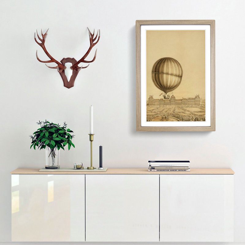 Hot Air Balloon Above Versailles Palace - Picture Frame Painting Print, Oak Framed, 65cm H x 48cm W x 2cm D