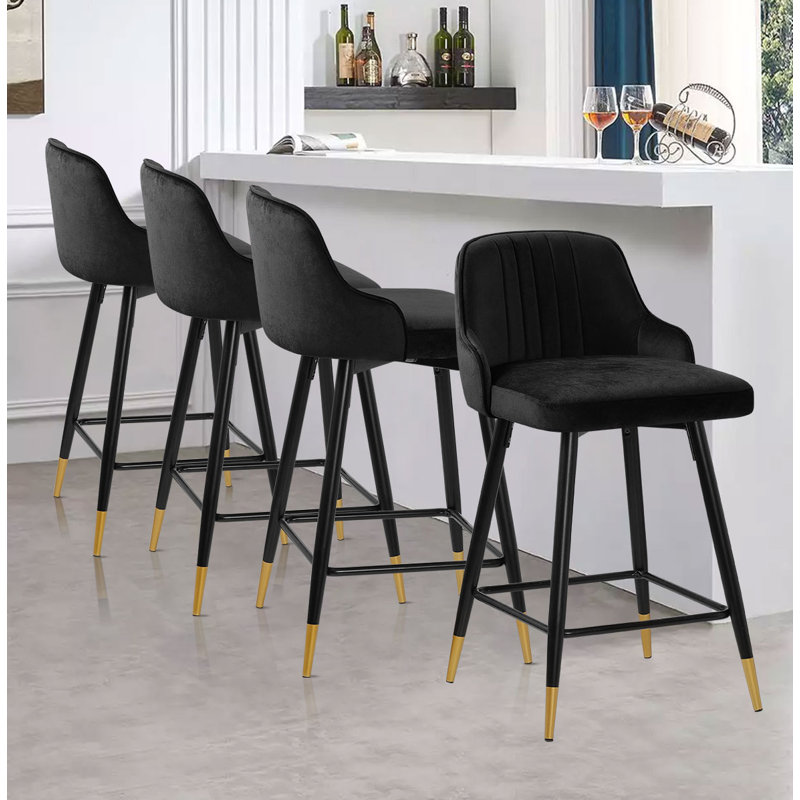 Swivel Velvet Upholstered Counter & Bar Stool, Counter Stool (25.6" Seat Height), Black