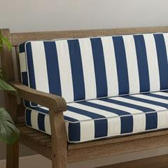Stripe Custom Bench Cushion - Water Resistance, 3", 47" W x 15" D, White/Navy Blue