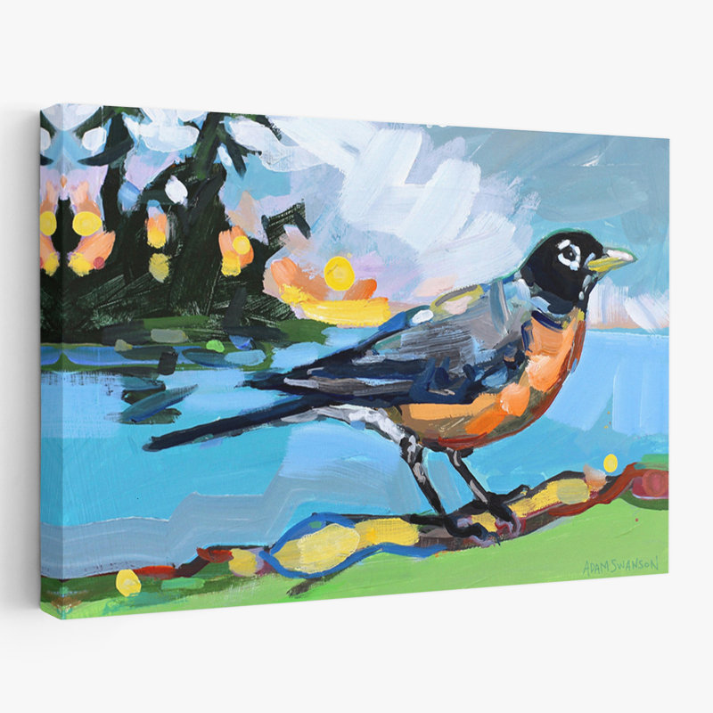 Écoute - animaux, faune, oiseaux, lac, art blanc, H 40 po x l 60 po