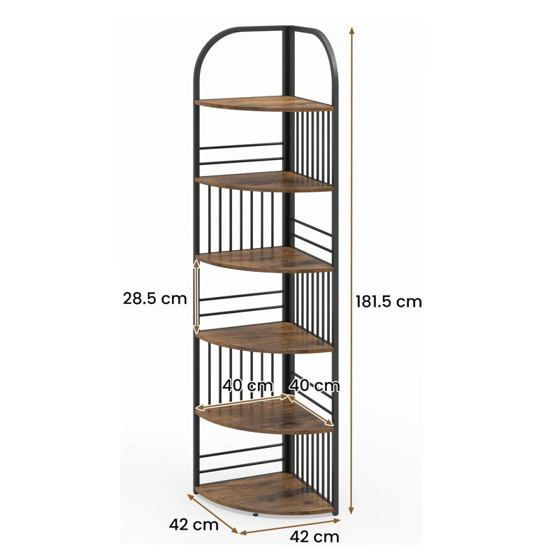 181.5cm H x 42cm W Metal Bookcase, Brown & Black