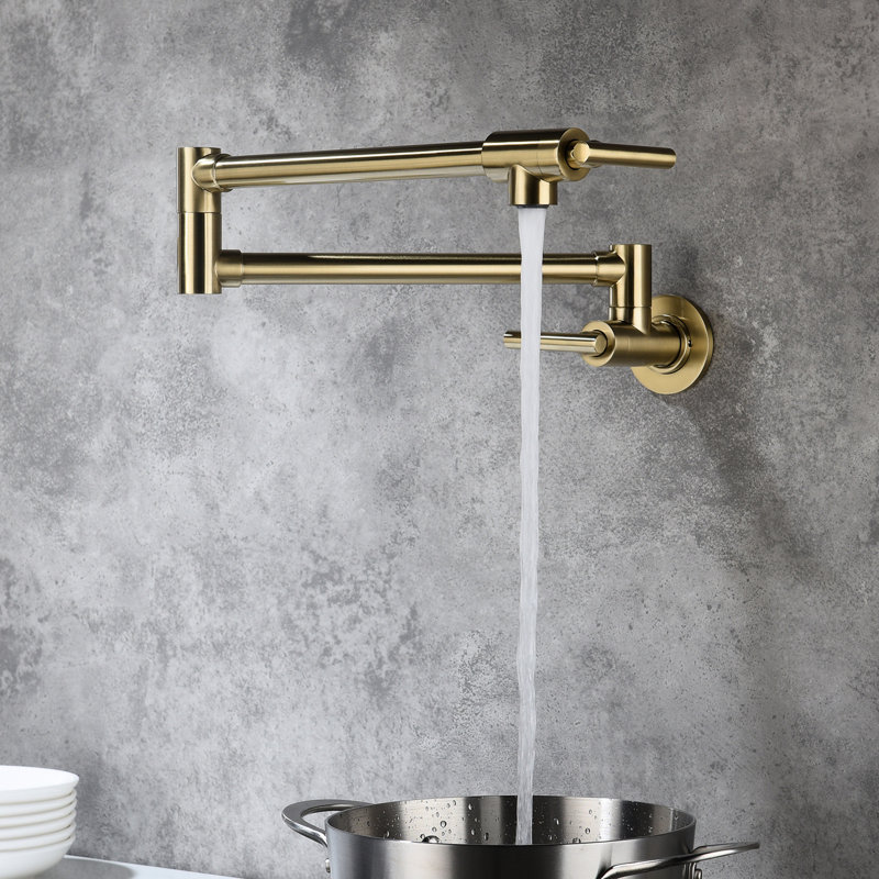 Wall Mount Gold Pot Filler Faucet - Arm For Practical Operations, Double Handles Stable Water Flow, To Corrosion Easy Access With Arm, Controlled Surface