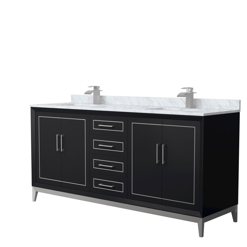 Ensemble de meuble-lavabo double 72 po Marlena_ Marbre de Carrare blanc, Noir, noir, noir, noir, Gris