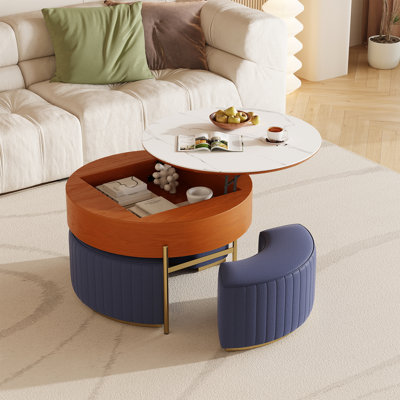Table basse 32 po avec 3 tabourets modulables avec rangement