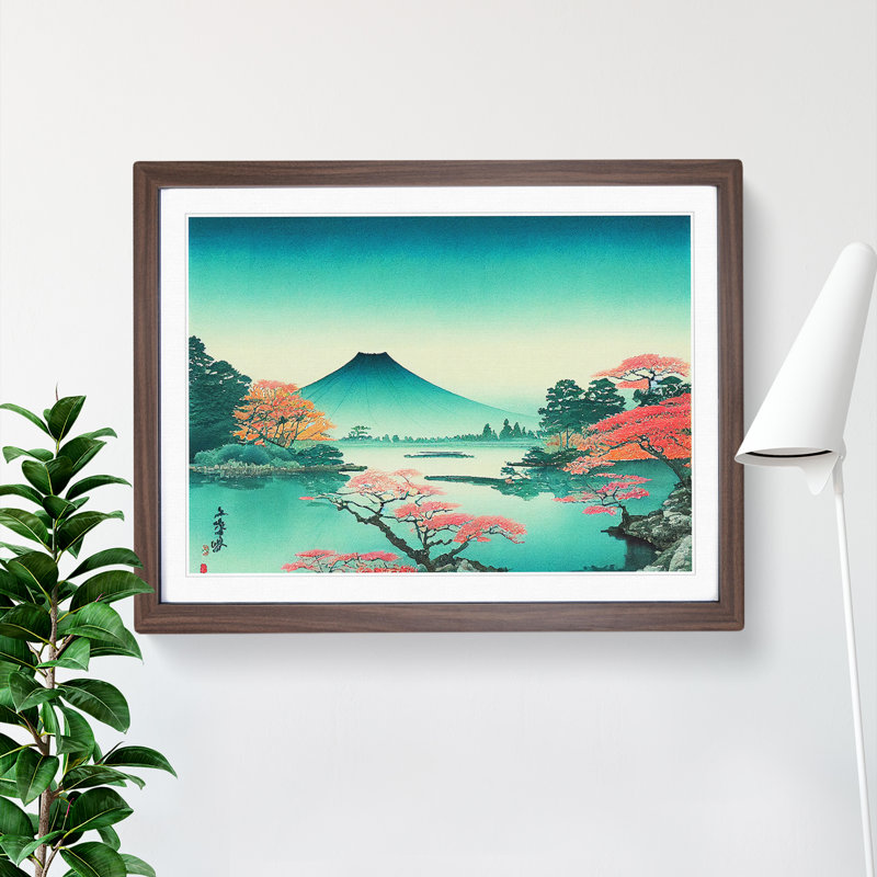 Traditional Japanese Mountains Vol.5 - Single Picture Frame Print, 34cm H x 46cm W x 2cm D, Walnut Framed