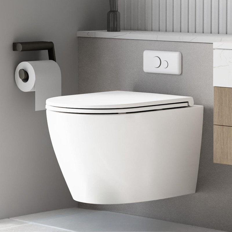 Modern Wall Hung Toilet, Dual Flush Comfort Height with Soft Closing Seat & Ultra-Thin Cover – White