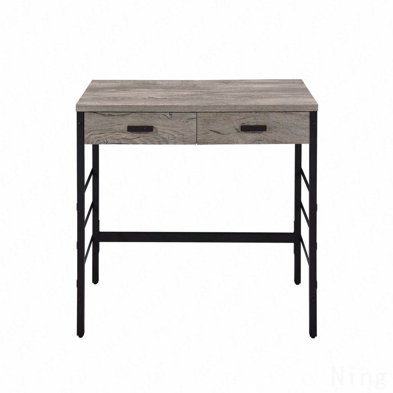 Light Weathered Oak & Black Finish Writing Desk W/Usb