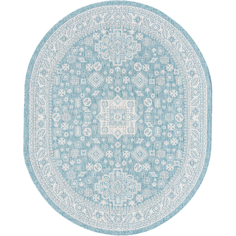 Outdoor Chand Area Rug Blue Color, Oval 7'10" x 10'
