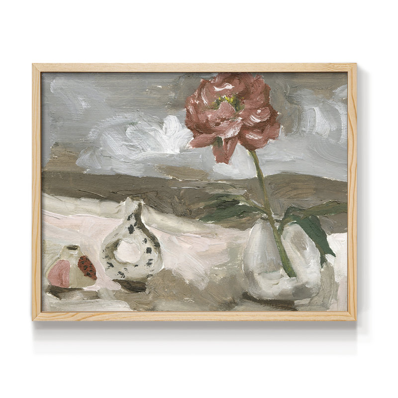 Vase of Pink Flowers IV -Framed Print - Restickable, H 22 po x l 28 po, Naturel