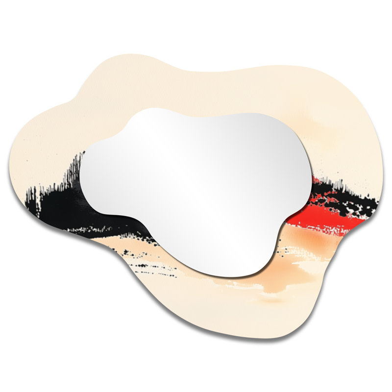 Pure Nature Modern Japan Ink Horizon - Minimalism Asymmetrical Wall Mirror, Modern Vanity Mirror, Printed on Metal, 27" x 35"