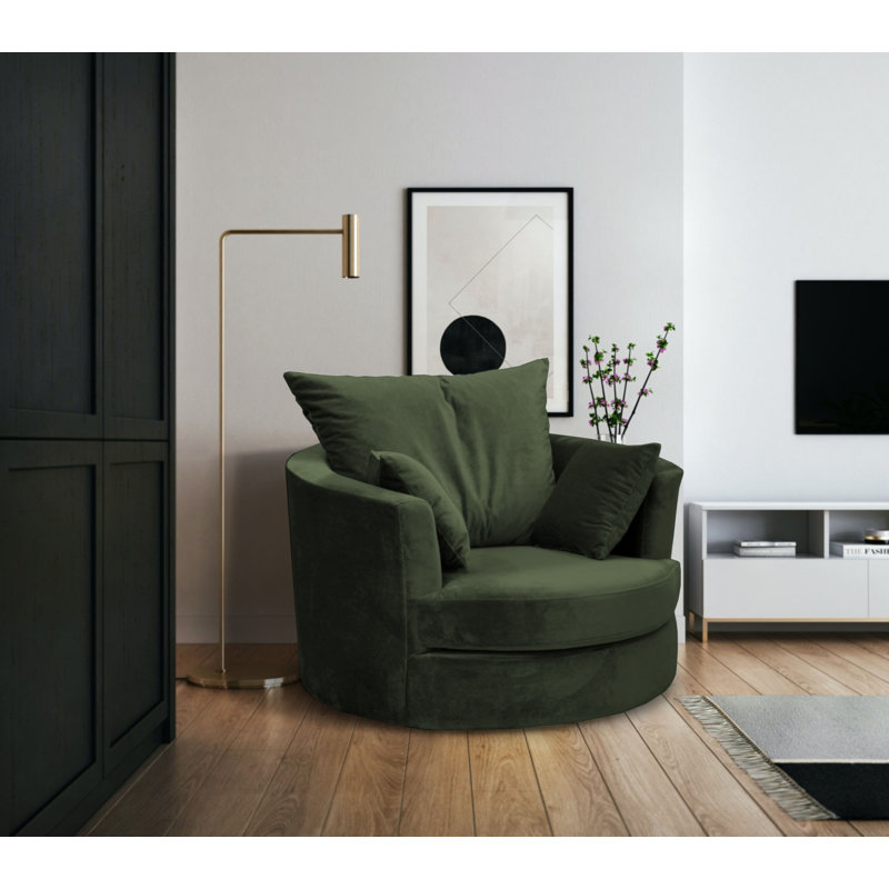 Curwood Upholstered Swivel Barrel Chair, Green
