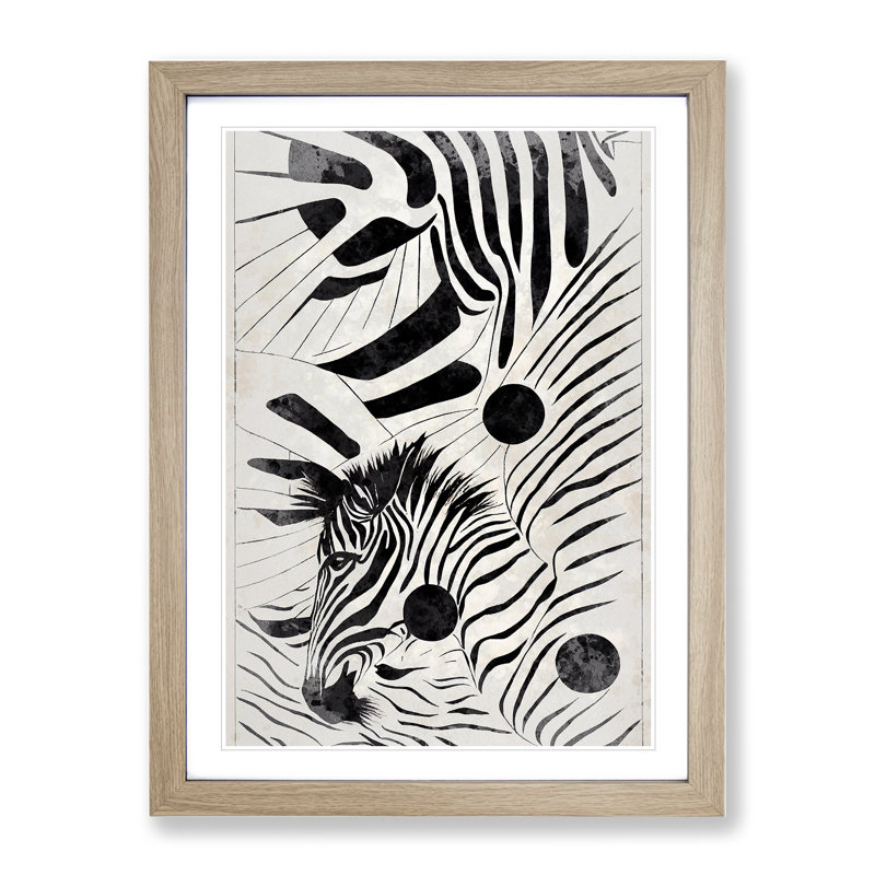 Zebra No.1 Abstract - Single Picture Frame Painting, 64cm H x 46cm W x 2cm D, Oak