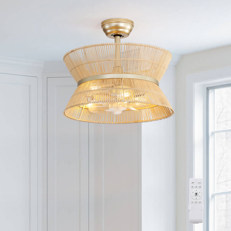 Ventilateur de plafond moderne en rotin avec télécommande