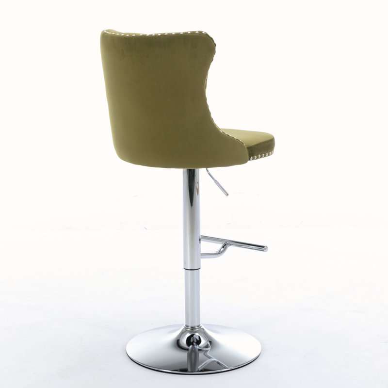 Kennasyn Swivel Upholstered Adjustable Height Counter Stool, Chrome/Olive Green
