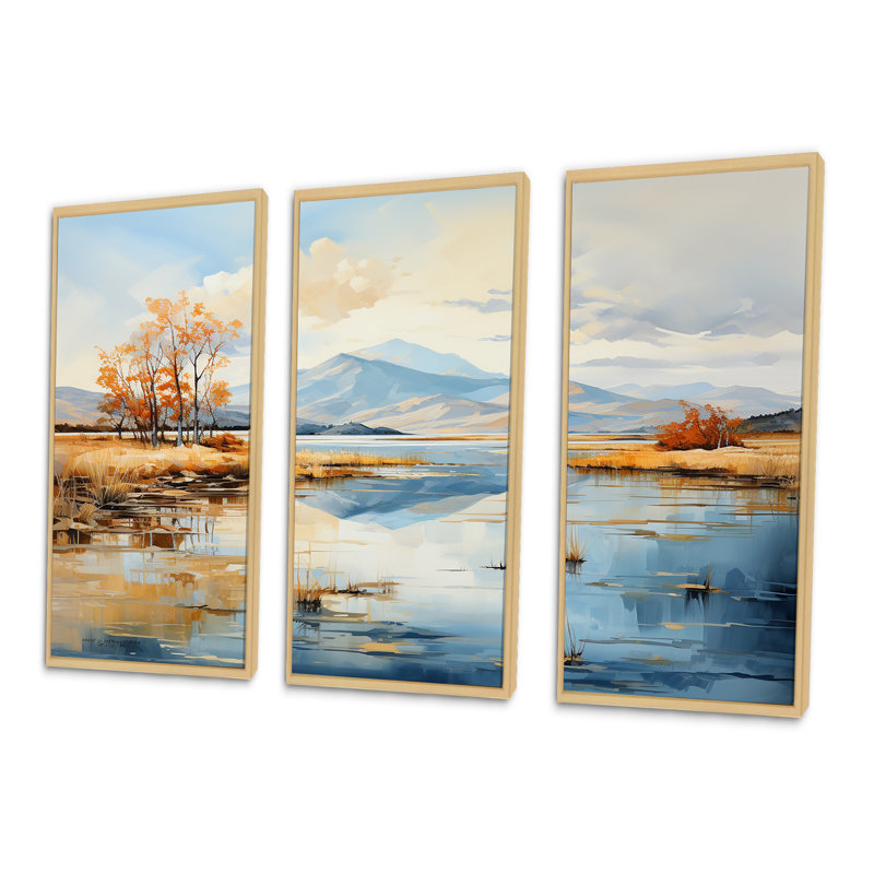 Lacs, rivières, minimalisme, ensemble d'art sur toile, H 28 po x l 36 po x P 1 po, Cadre naturel flottant