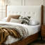 Tête de lit à panneau de couleur noyer beige avec revêtement de lit très grand 1pc en bois massif de style Mid-Century-1567007476