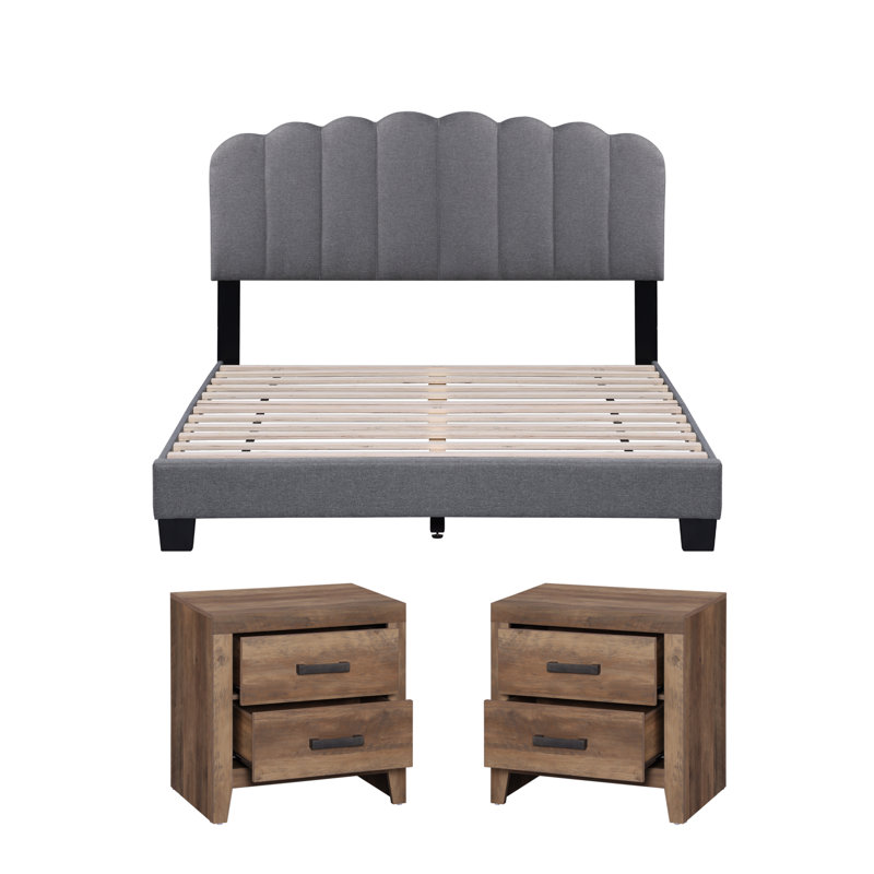 3-Piece Bedroom Set With 2 Nightstands And Adjustable Headboard Bed