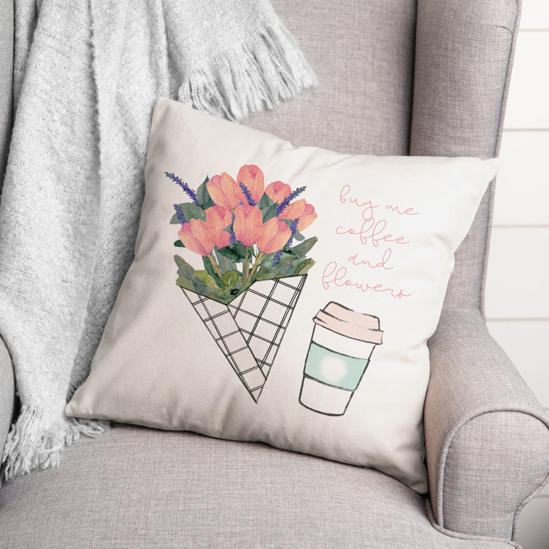  Housse de coussin carré et insert Buy Me Coffee and Flowers