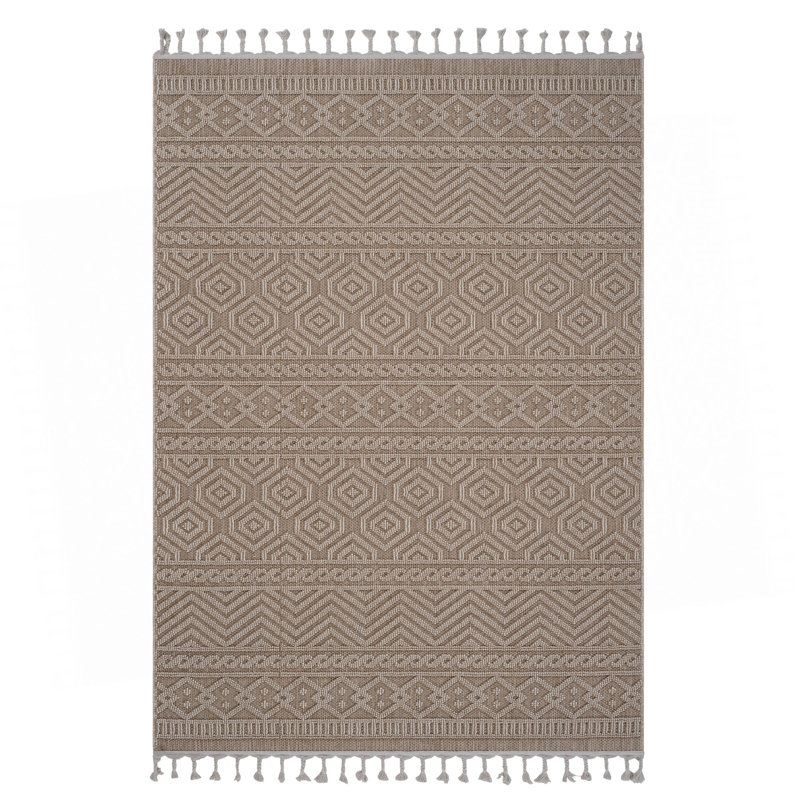 Collection Mocha /Geometric Indoor/Outdoor Area Rug, Rectangle 4' x 6'2"