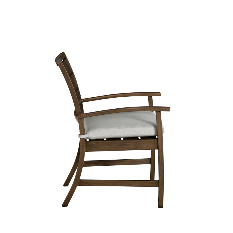 Charleston Aluminum Patio Dining Armchair with Cushions, Welt, Verona Silver, Oak