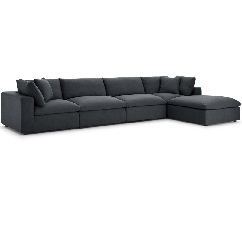 Modway Copper Grove Hrazdan Fabric/Wood Down-filled Over-stuffed 5-piece Sectional Sofa Set, Gray Performance Velvet