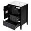 Meuble-lavabo noir de 24 po avec lavabo central en céramique à un trou, armoire à fermeture douce et porte d'armoire autoportante à 3 tiroirs