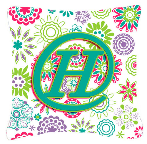 Monogramme initiale fleurs intérieur/extérieur Throw Pillow, 18" H x 18" L x 5.5" D, H