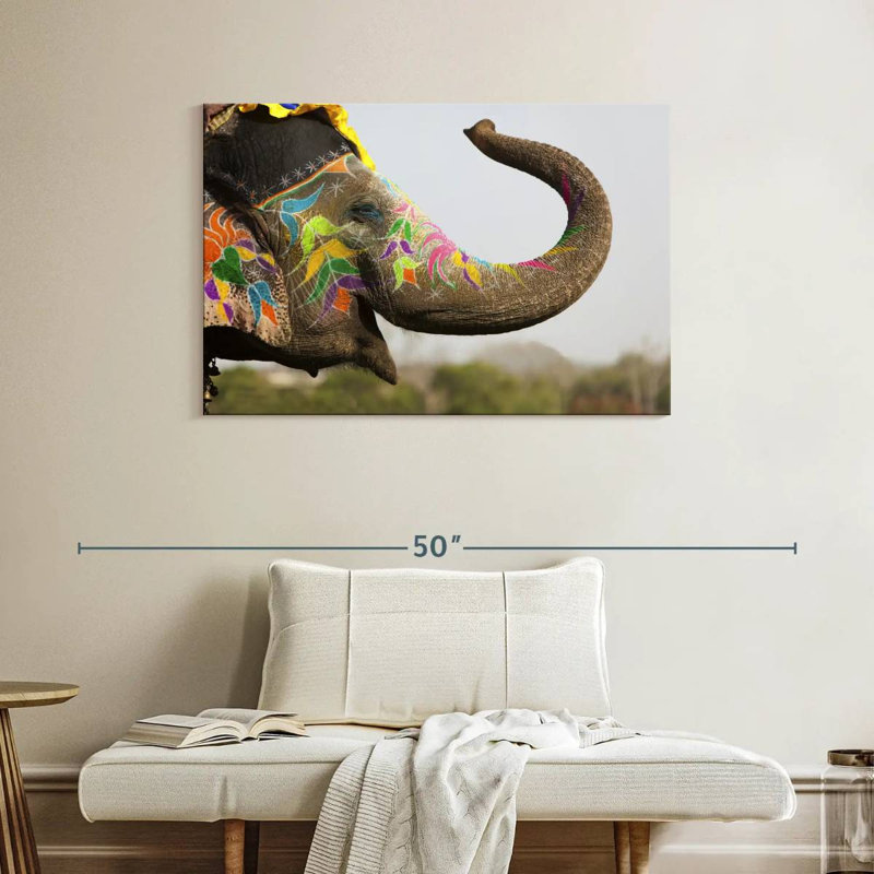 Smiling Painted Indian Elephant, 26" H x 39" W