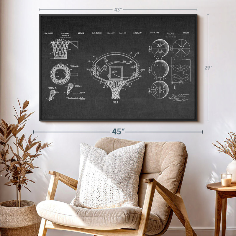 Basketball Patents, reproduction sur toile, H 29 po x l 43 po