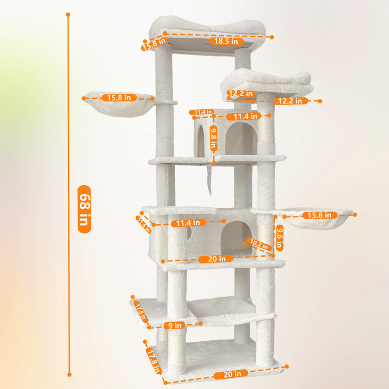 Grand arbre à chat à niveaux multiples de 68 pouces avec hamacs et poteaux à griffer, Beige