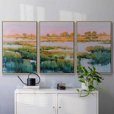 Marshland View I, ensemble de 3 toiles encadrées