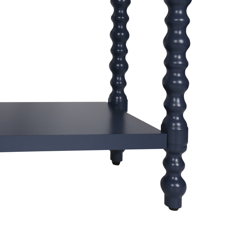 Console 42 po avec 3 tiroirs et détails botaniques sculptés à la main, table d'appoint en bois avec rangement et pieds fuselés, bleu