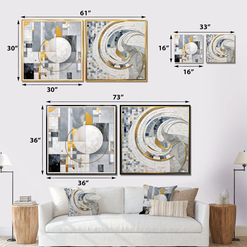 Ensemble d'illustrations géométriques géométriques mosaïques, Cadre flottant noir, H 16 po x l 33 po