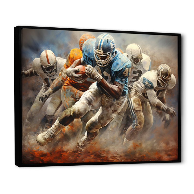 Football Interaction stratégique I - Impression, H 30 po x l 40 po x P 1,5 po, Cadre flottant noir