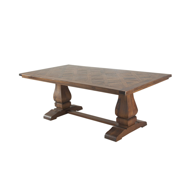 Zigler Mango Wood Brown Dining Table with Parquet Inlay