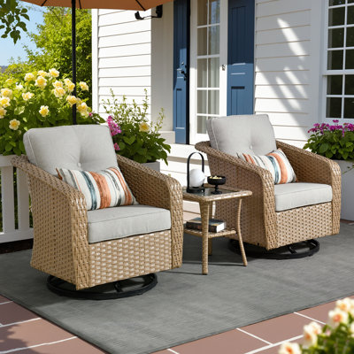 3 - Piece Patio Wicker Swivel Chair Set with Cushions and Side Table by Winston Porter